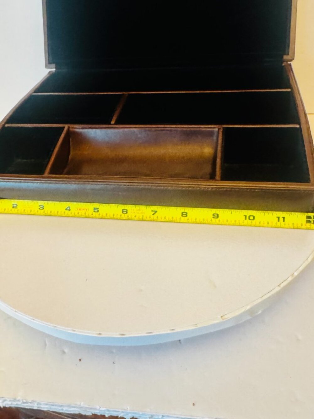 Vtg Leather Dresser Jewelry Box Rare Storage Holder Black Velvet Lining READ - Picture 12 of 16